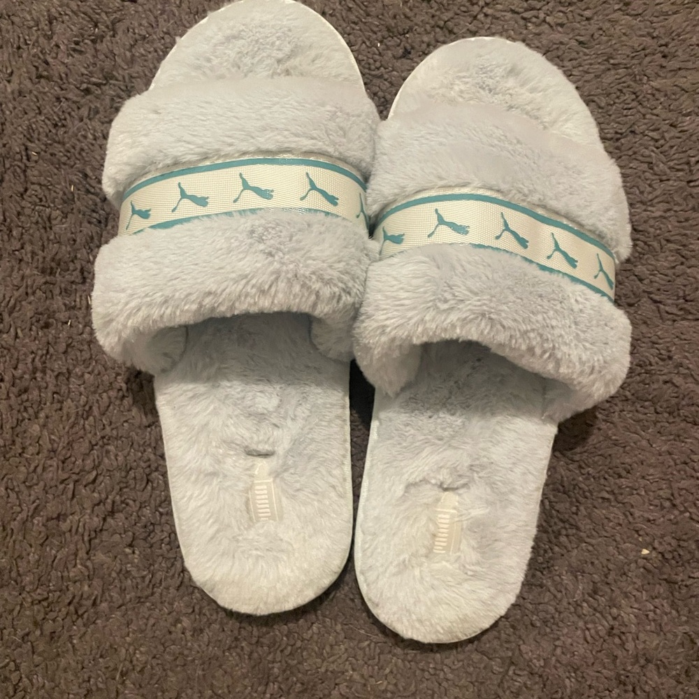 Puma Blue Fluffy Slippers